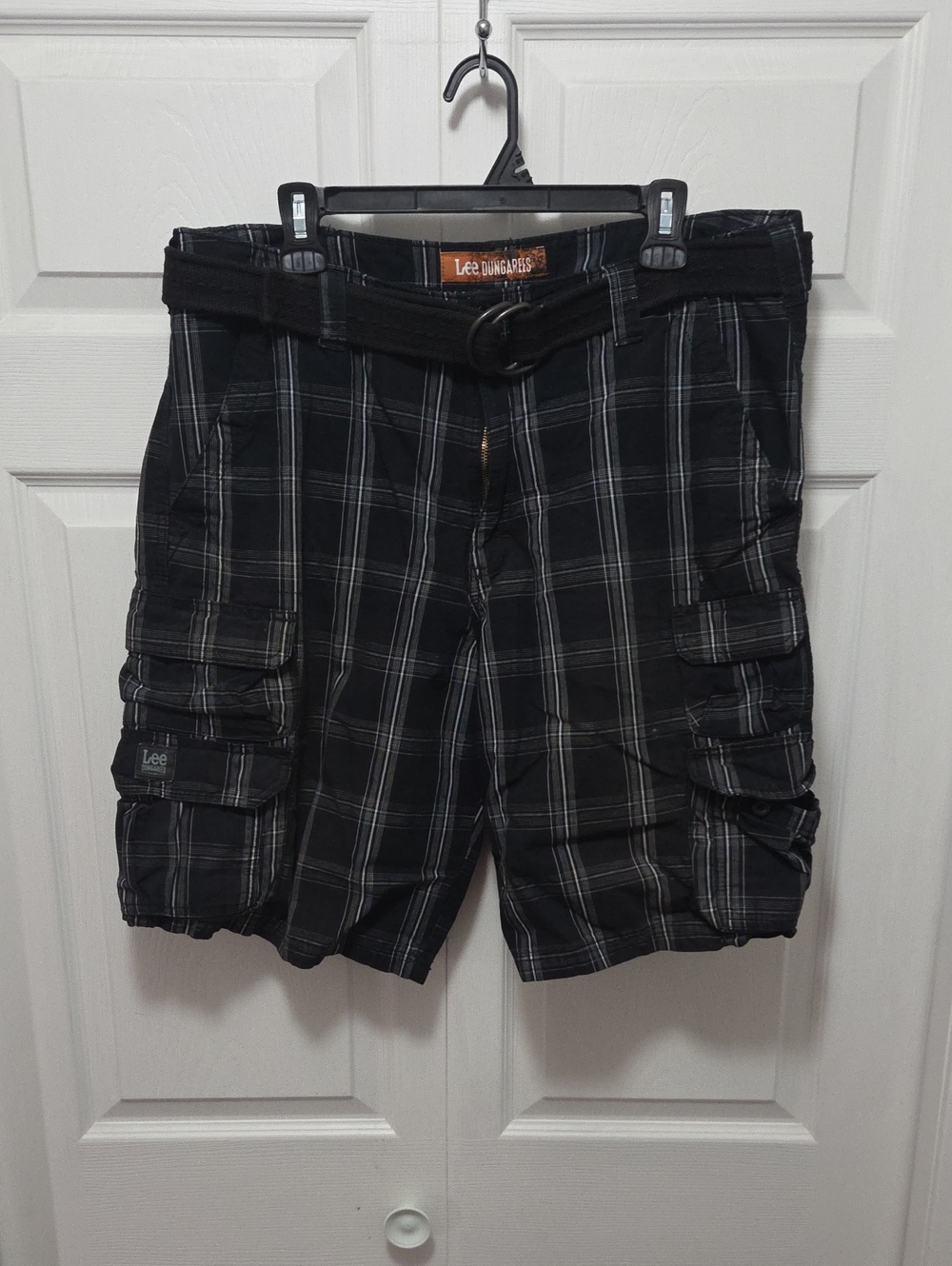 Lee Black Plaid Cargo Shorts with Belted Waist